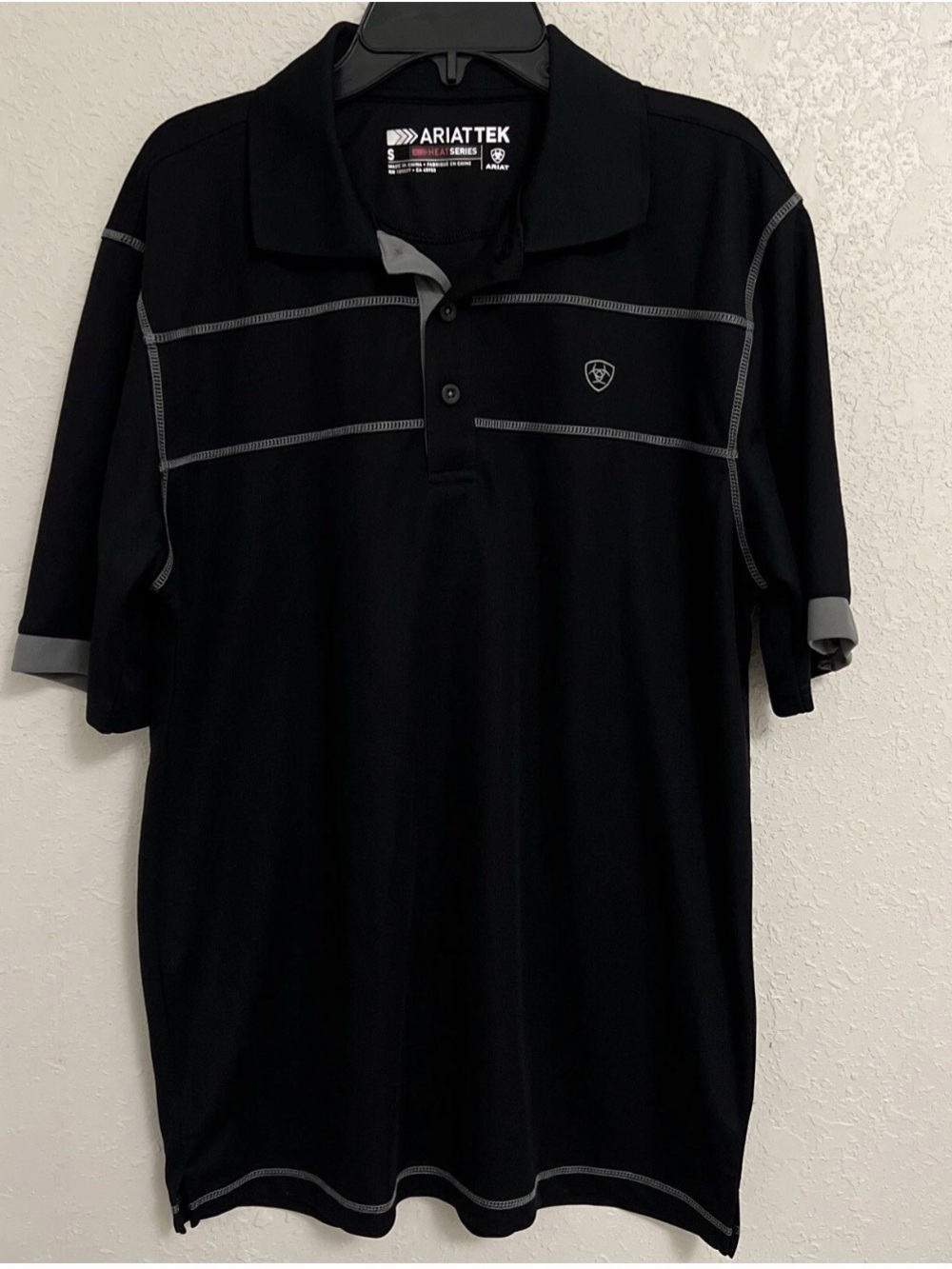AriatTek Men's Black Polo with Gray Contrast Stitching